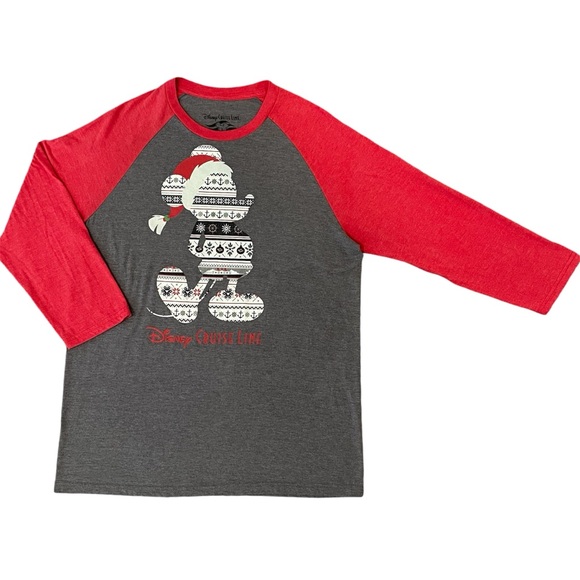 Disney Mickey Mouse Fair Isle Christmas Print Raglan Baseball Shirt - Picture 12 of 13